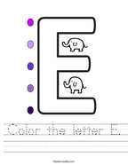 Color the letter E Handwriting Sheet