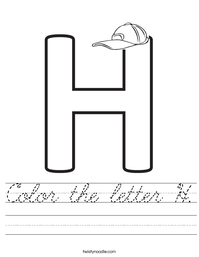 color the letter h worksheet cursive twisty noodle