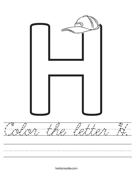 color the letter h worksheet cursive twisty noodle