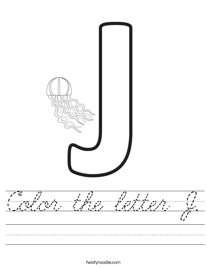 Color the letter J Worksheet - Cursive - Twisty Noodle