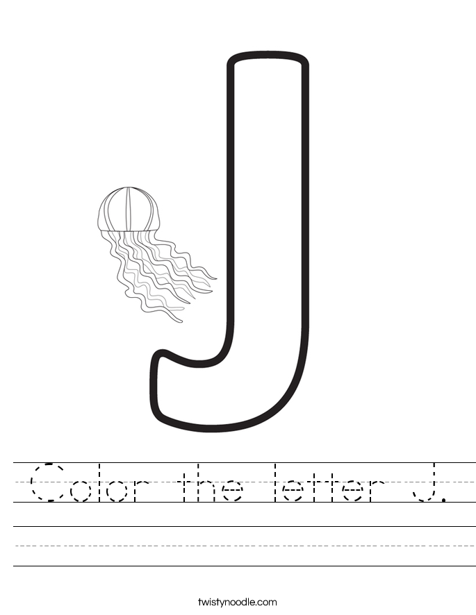 color the letter j worksheet twisty noodle