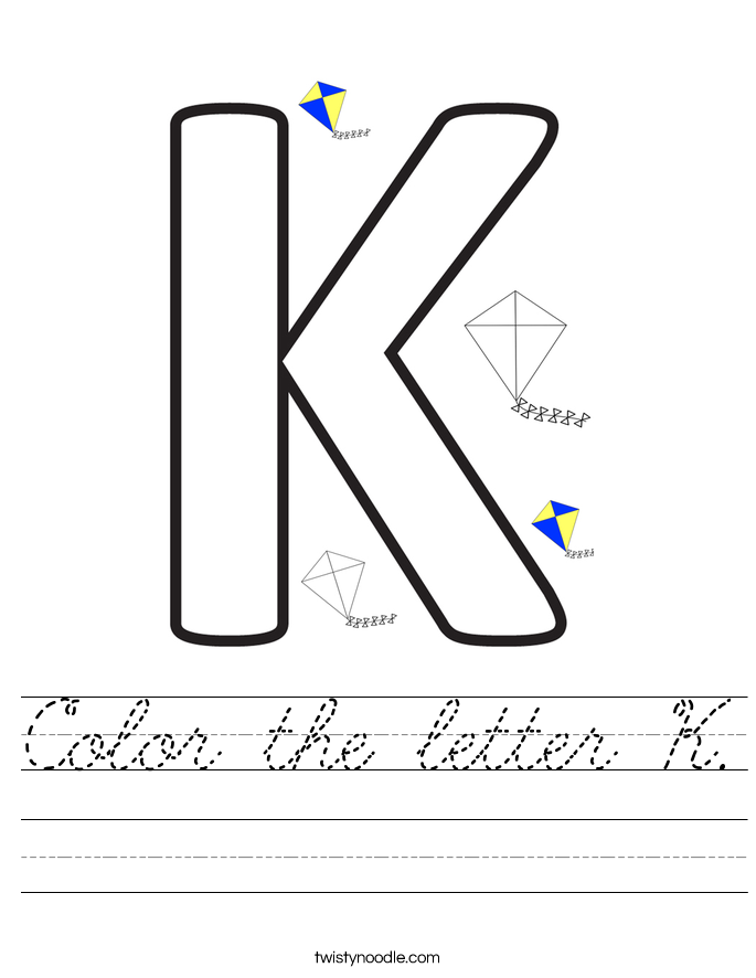 color the letter k worksheet cursive twisty noodle