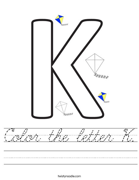 color the letter k worksheet cursive twisty noodle