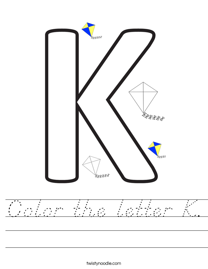 color the letter k worksheet dnealian twisty noodle