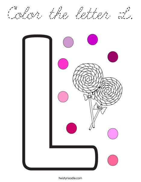 Color the letter L Coloring Page - Cursive - Twisty Noodle