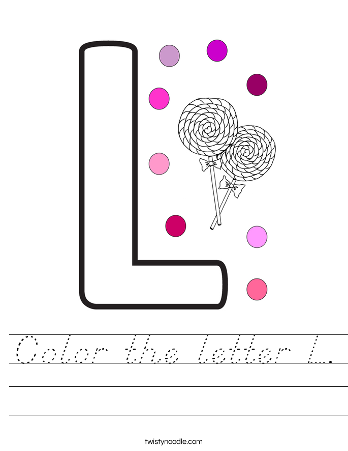 color the letter l worksheet dnealian twisty noodle