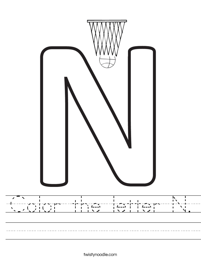 color the letter n worksheet twisty noodle