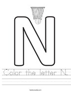 Color the letter N Handwriting Sheet