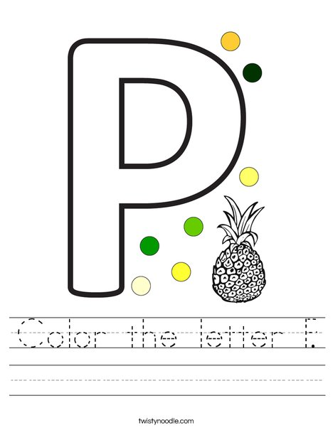 color the letter p worksheet twisty noodle