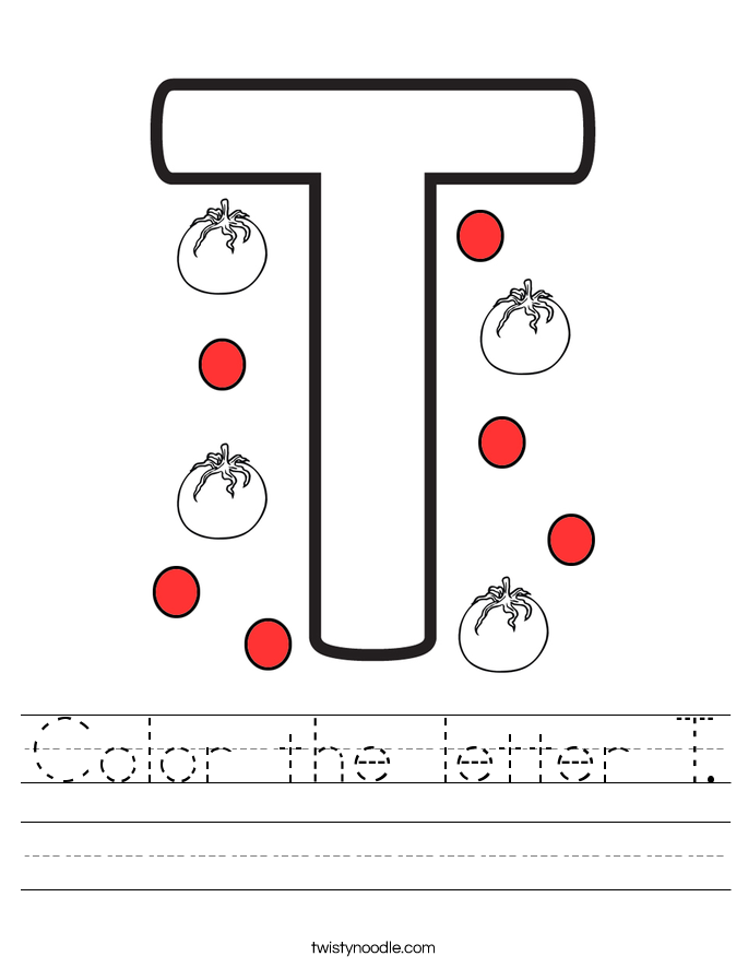 color the letter t worksheet twisty noodle