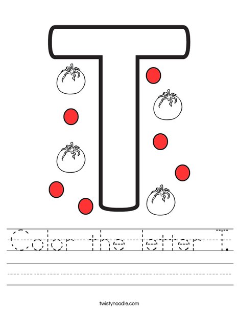 color the letter t worksheet twisty noodle