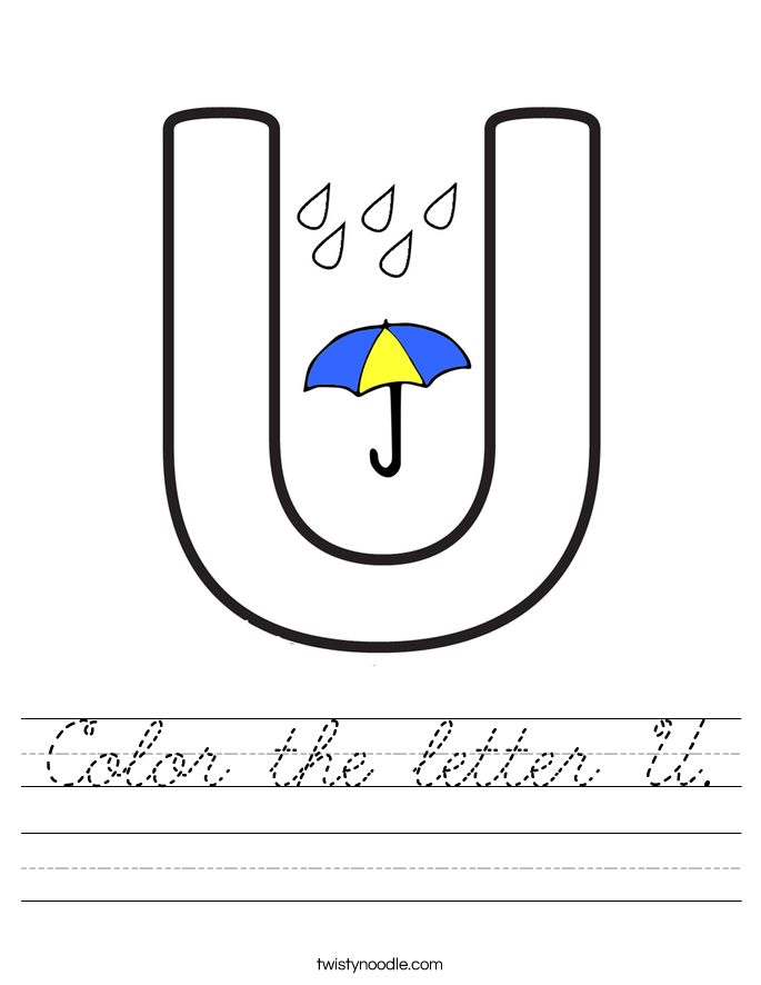 color the letter u worksheet cursive twisty noodle