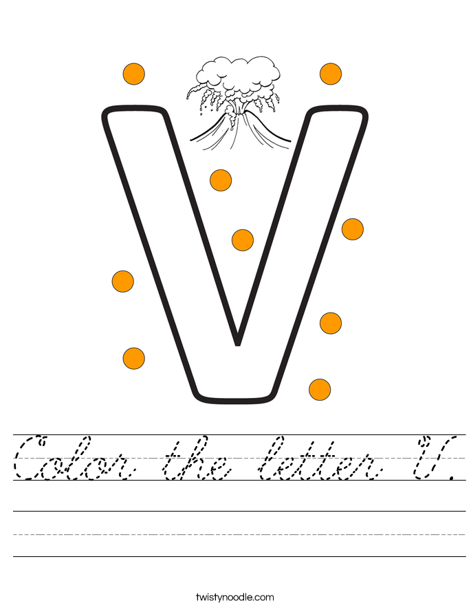 Color the letter V Worksheet - Cursive - Twisty Noodle