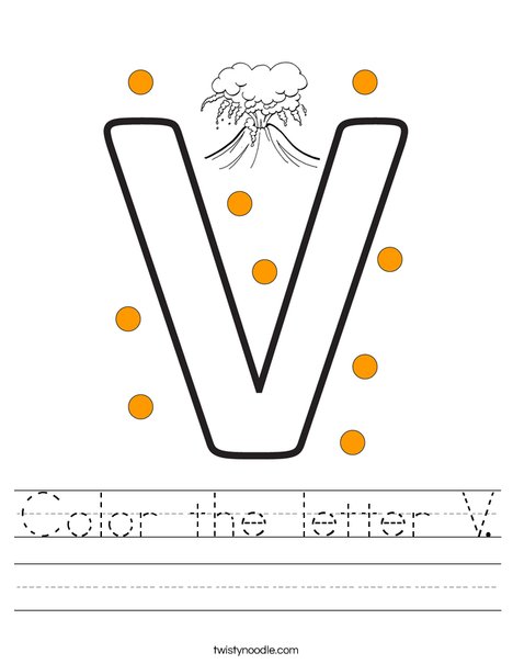 color the letter v worksheet twisty noodle