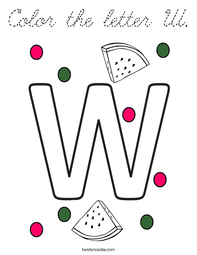 Color the letter W Coloring Page - Cursive - Twisty Noodle