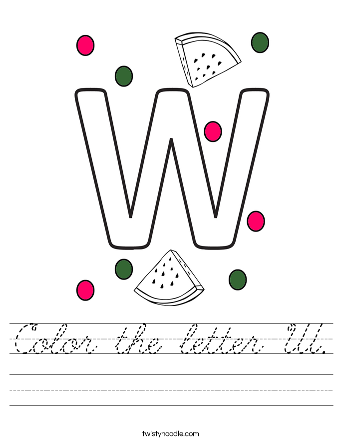 Color the letter W Worksheet - Cursive - Twisty Noodle