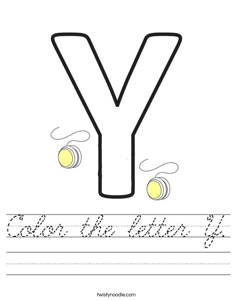 color the letter y worksheet cursive twisty noodle