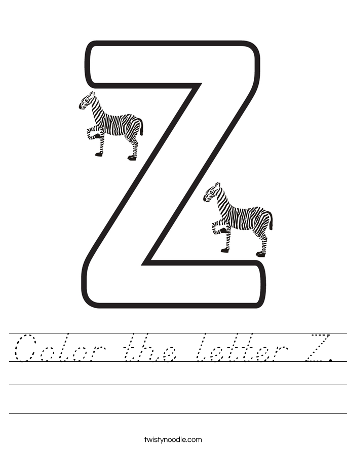 color the letter z worksheet dnealian twisty noodle