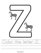 Color the letter Z Handwriting Sheet