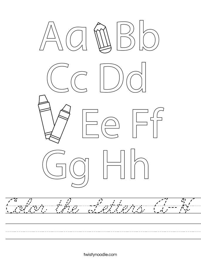 color the letters a h worksheet cursive twisty noodle