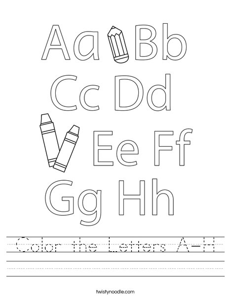 color the letters a h worksheet twisty noodle
