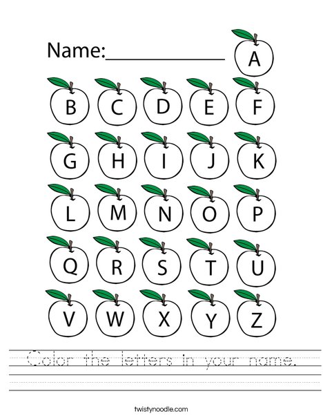 Color the letters in your name Worksheet - Twisty Noodle