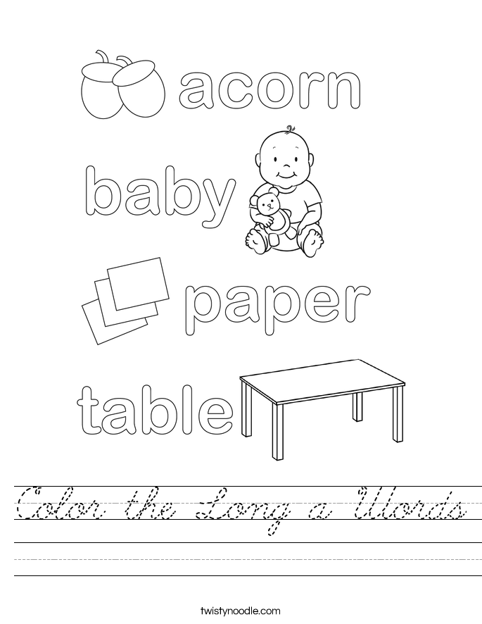 Color the Long a Words Worksheet