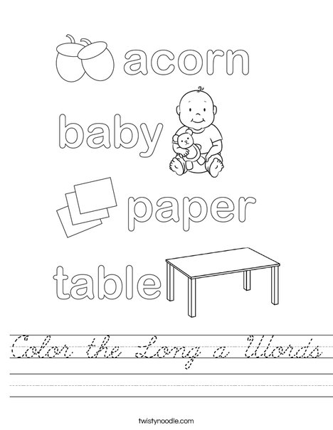 Color the Long a Words Worksheet