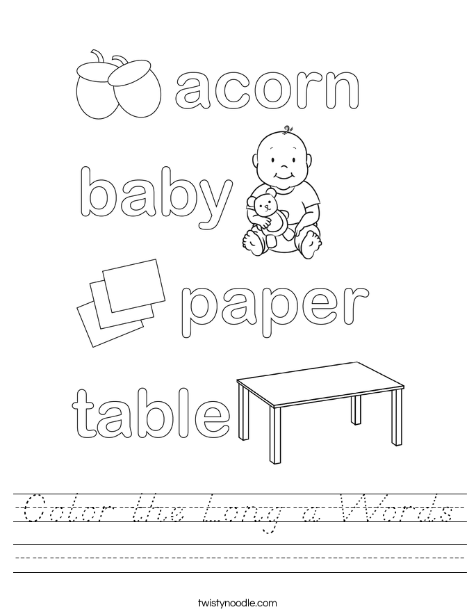 Color the Long a Words Worksheet