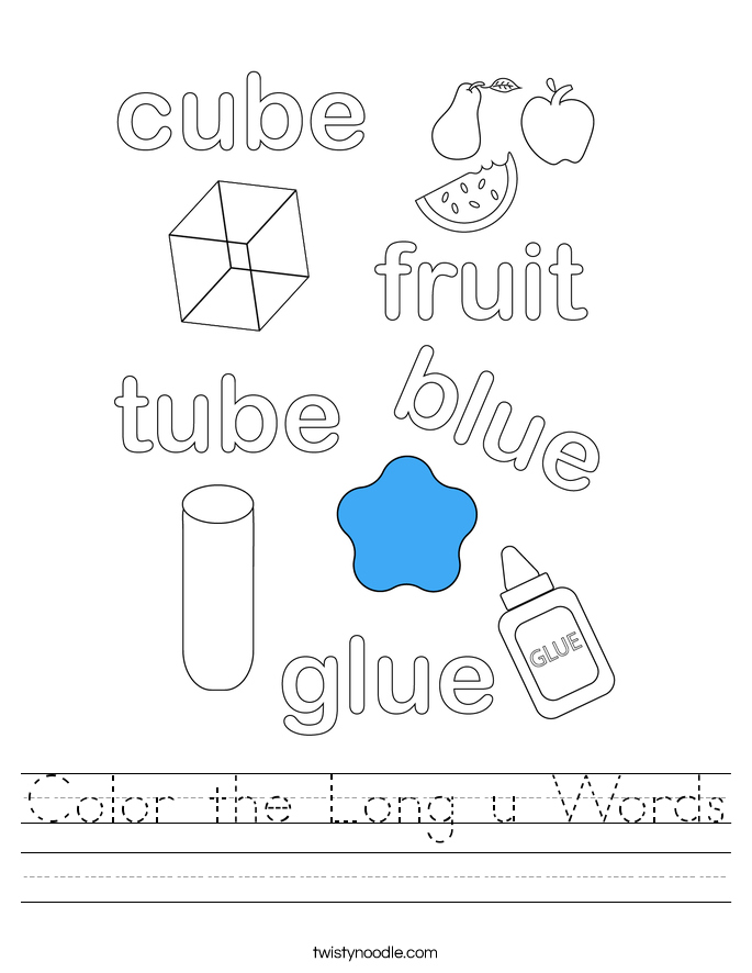 Color the Long u Words Worksheet