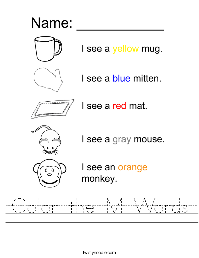 Color the M Words Worksheet