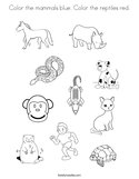 Color the mammals blue Color the reptiles red Coloring Page