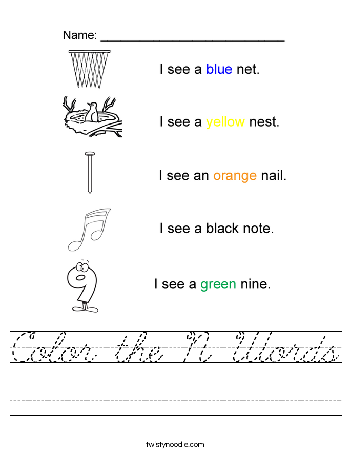 Color the N Words Worksheet