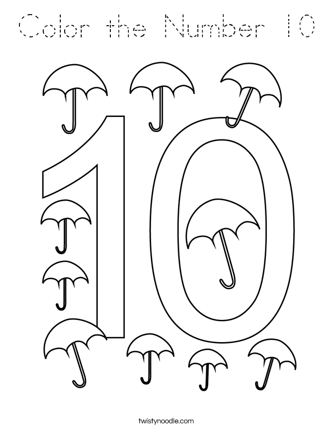 Color the Number 10 Coloring Page - Tracing - Twisty Noodle