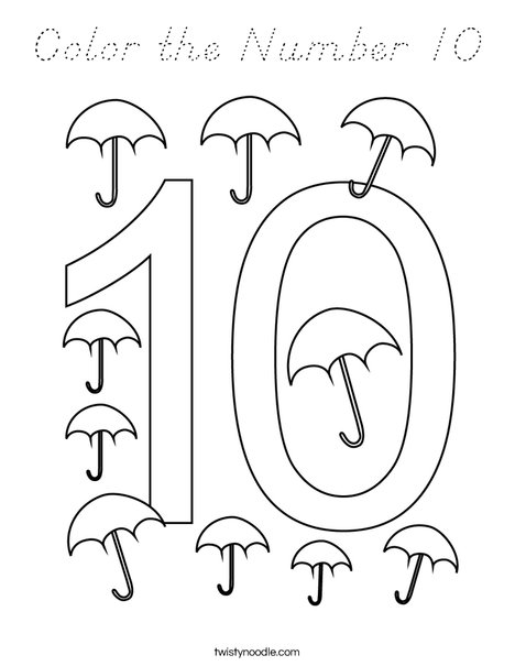 Color the Number 10 Coloring Page - D'Nealian - Twisty Noodle