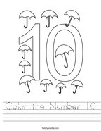 Color the Number 10 Handwriting Sheet