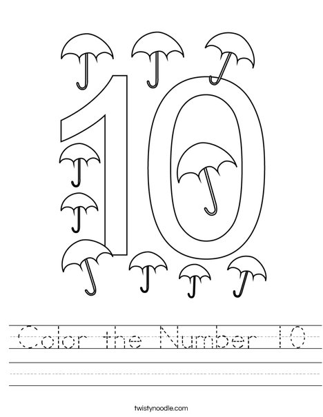 Color the Number 10 Worksheet - Twisty Noodle
