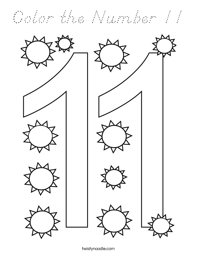 Color the Number 11 Coloring Page - D'Nealian - Twisty Noodle
