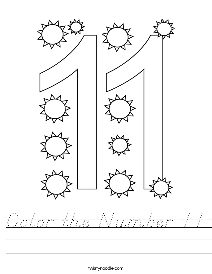 Color The Number 11 Worksheet D Nealian Twisty Noodle