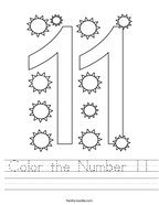 Color the Number 11 Handwriting Sheet