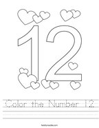 Color the Number 12 Handwriting Sheet