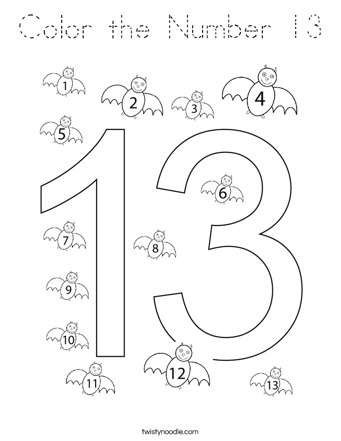 Color the Number 13 Coloring Page - Tracing - Twisty Noodle