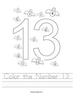 Color the Number 13 Handwriting Sheet