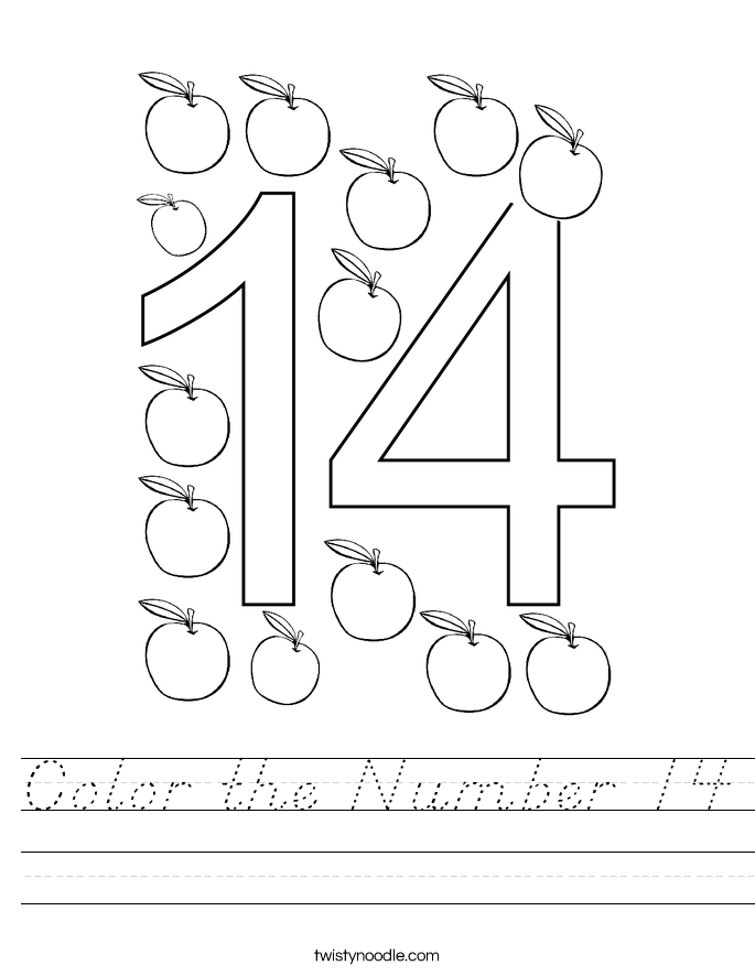 Color the Number 14 Worksheet