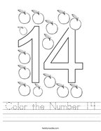 Color the Number 14 Handwriting Sheet
