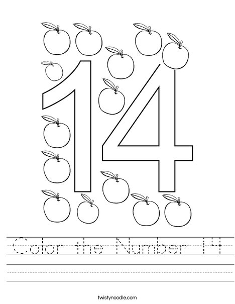 Color the Number 14 Worksheet