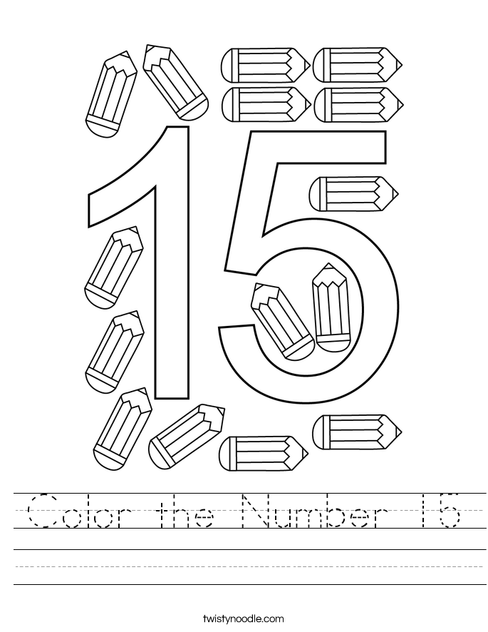 Color the Number 15 Worksheet