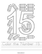 Color the Number 15 Handwriting Sheet