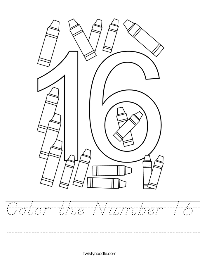 Color the Number 16 Worksheet