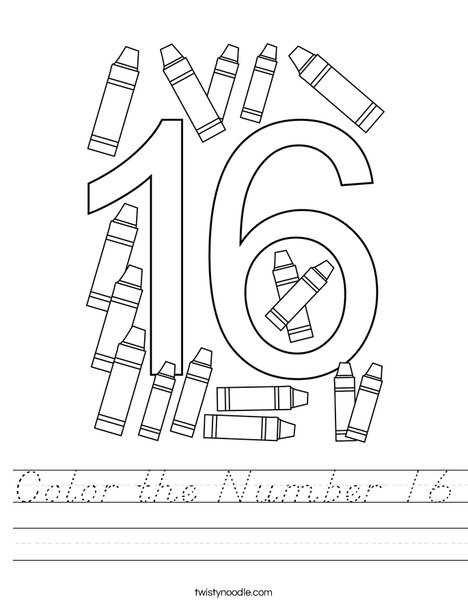 Color the Number 16 Worksheet
